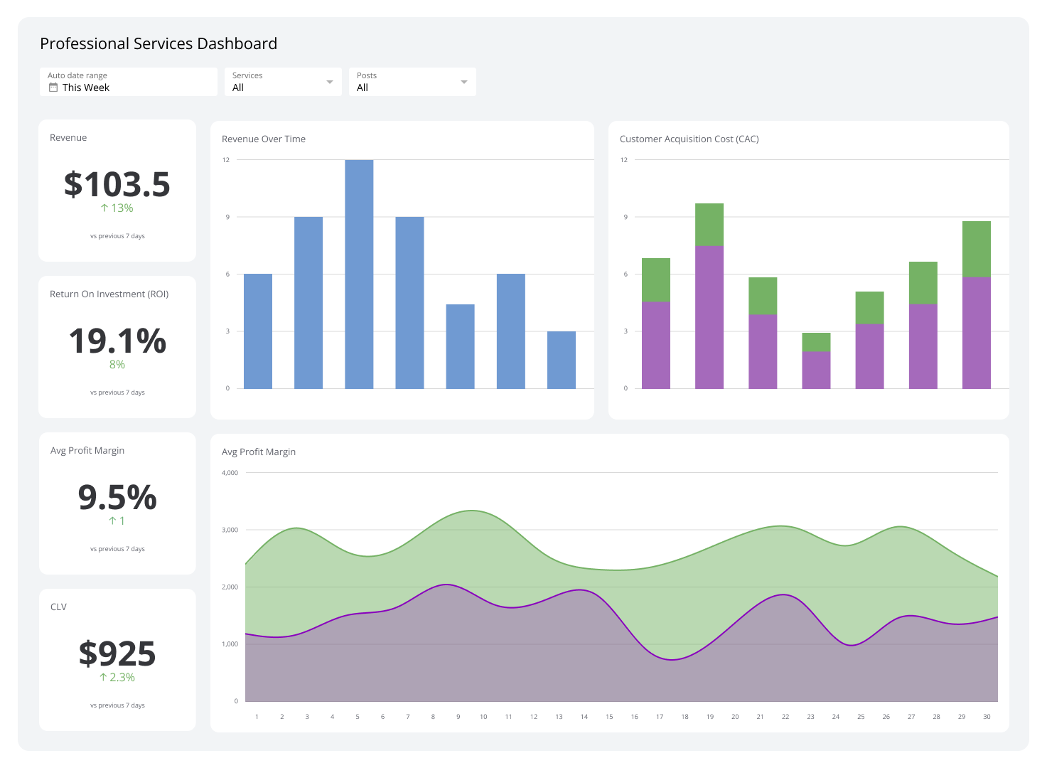 Business Dashboards Example - Professional Services Dashboard